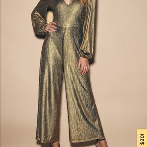 Gold Metallic Long Sleeve Wide Leg Jumpsuit